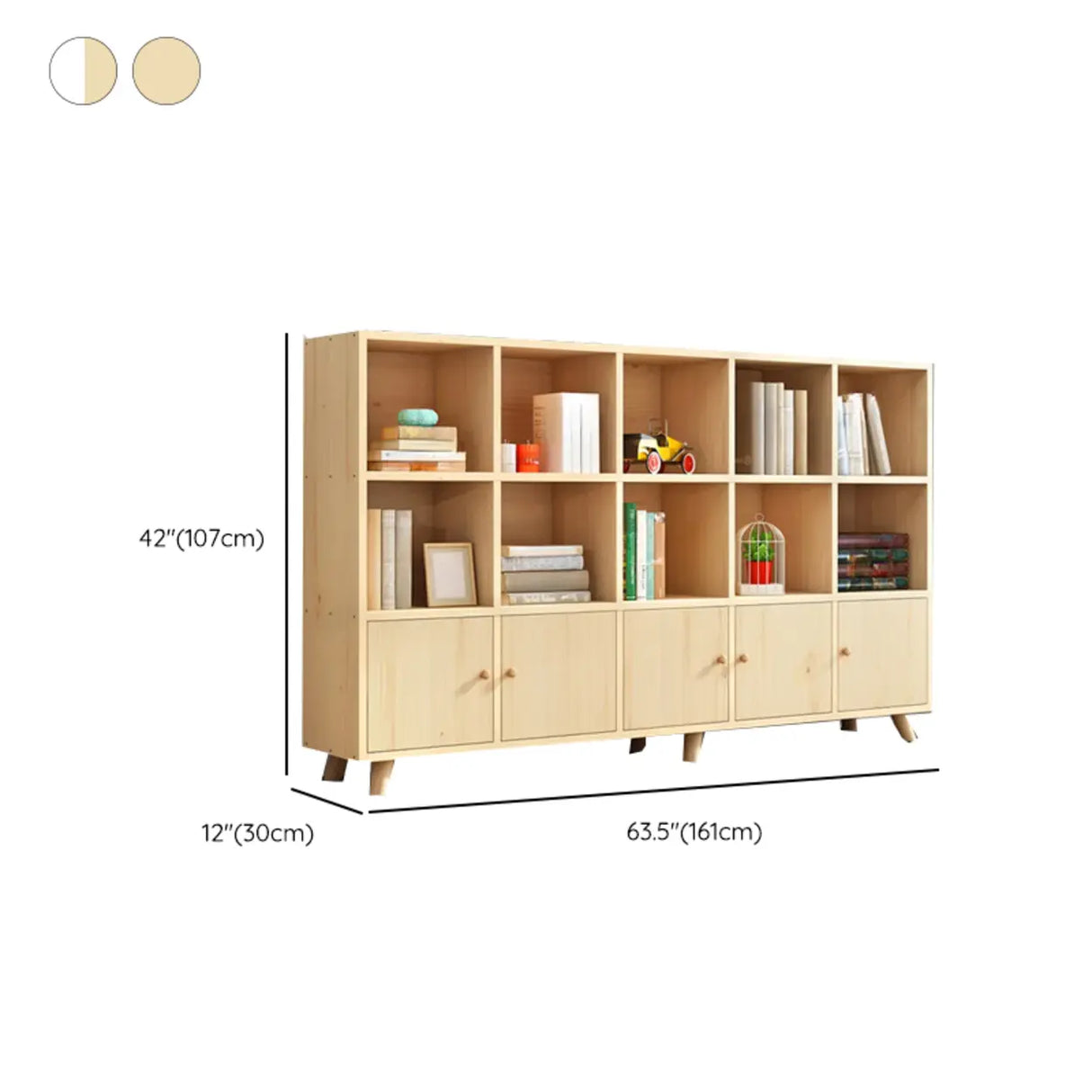 Casual Closed White Doors Pine Modern Long Bookcase Image - 40