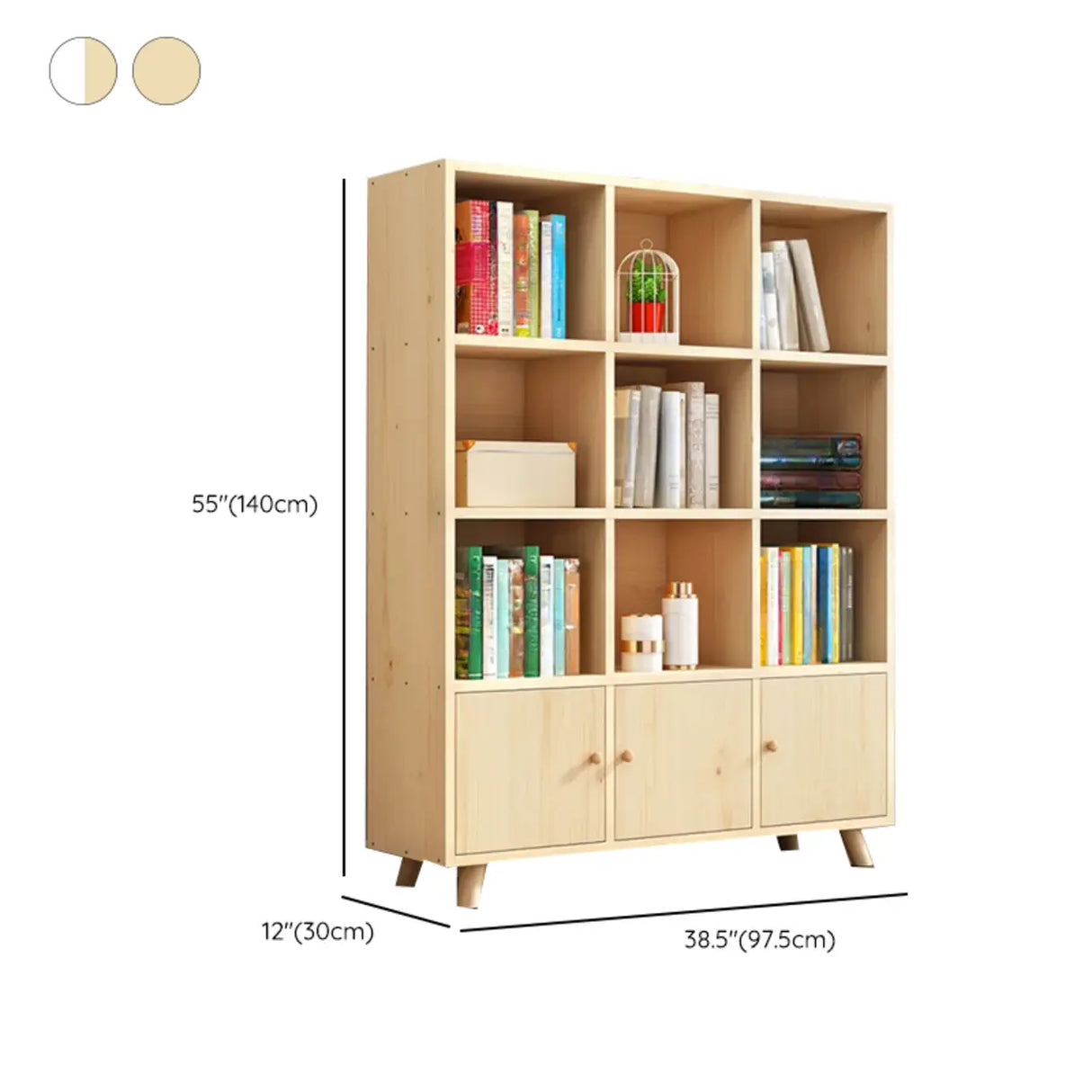 Casual Closed White Doors Pine Modern Long Bookcase Image - 42