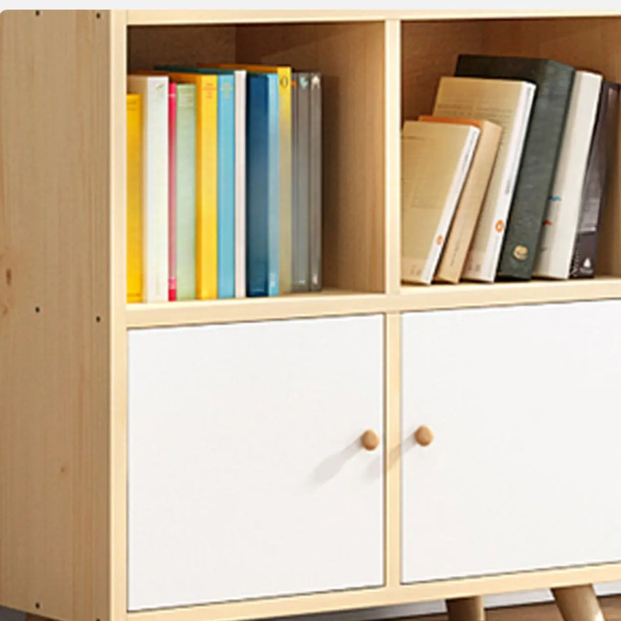 Casual Closed White Doors Pine Modern Long Bookcase Image - 9