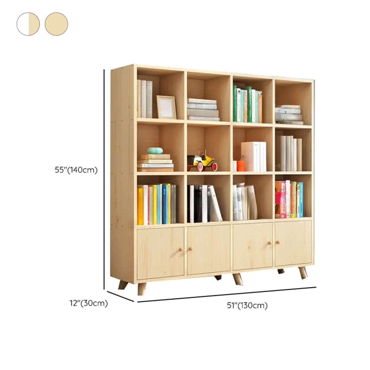 Casual Closed White Doors Pine Modern Long Bookcase Image - 43