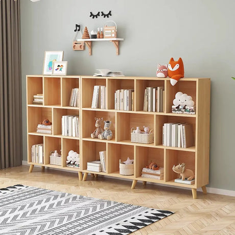 Casual Closed Wood Grain Horizontal Oak Wide Bookcase Image - 1