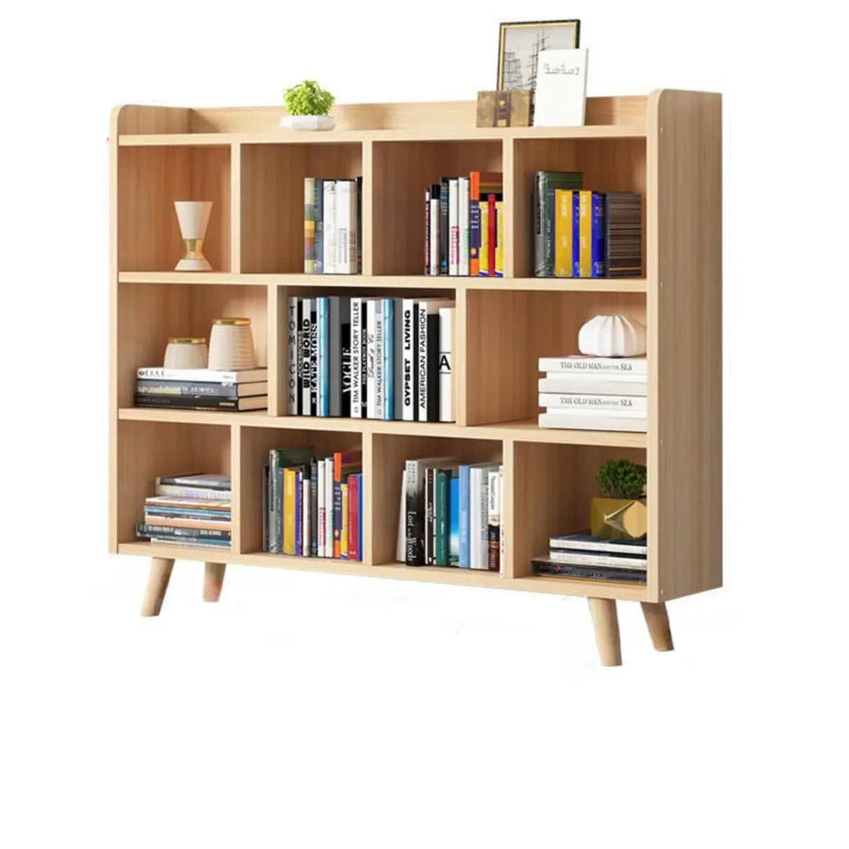 Casual Closed Wood Grain Horizontal Oak Wide Bookcase Image - 10