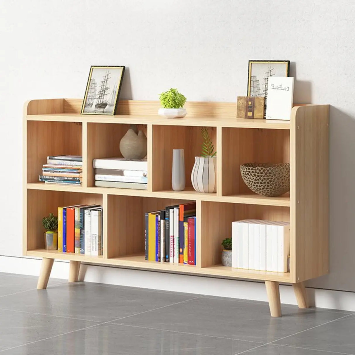 Casual Closed Wood Grain Horizontal Oak Wide Bookcase Image - 3