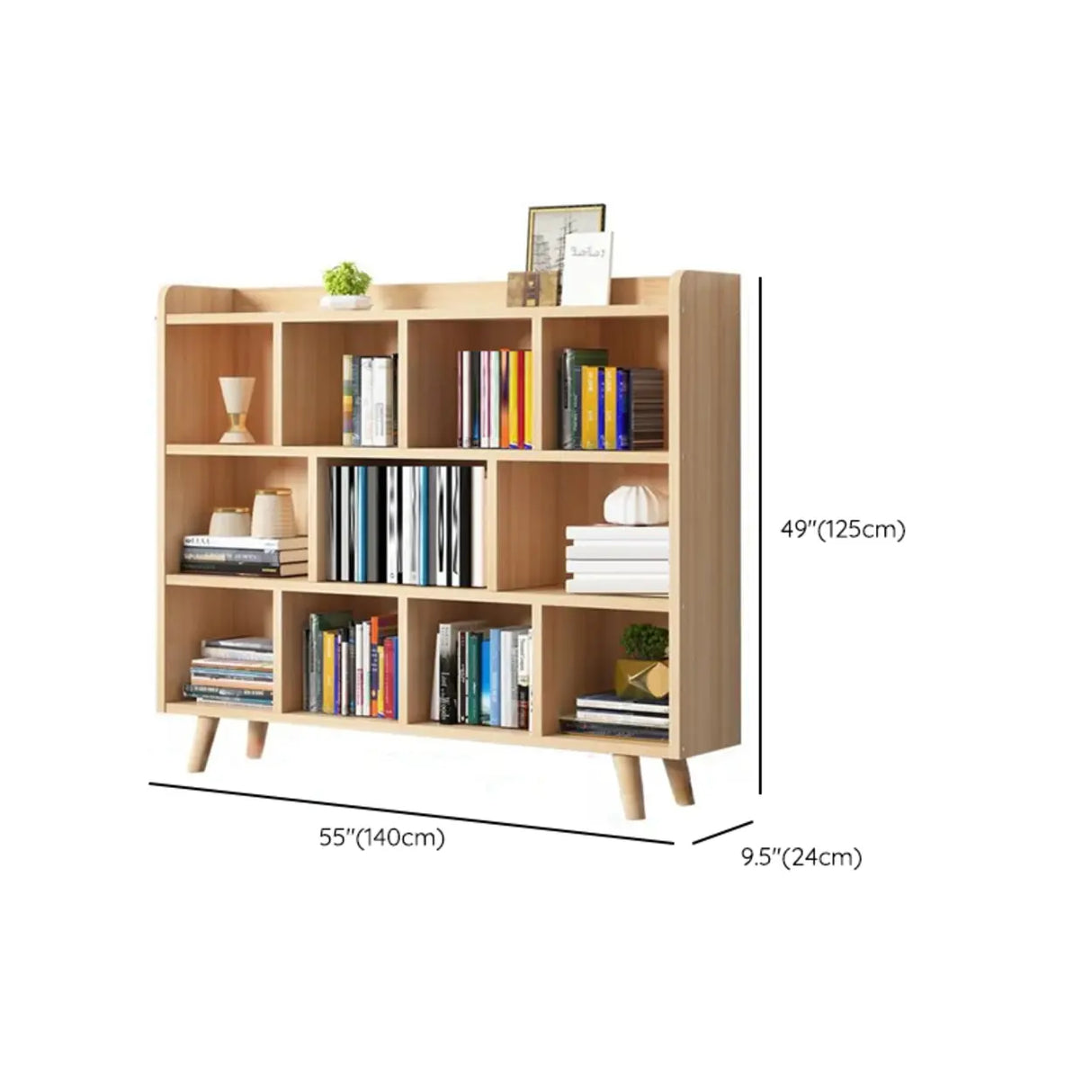 Casual Closed Wood Grain Horizontal Oak Wide Bookcase Image - 31