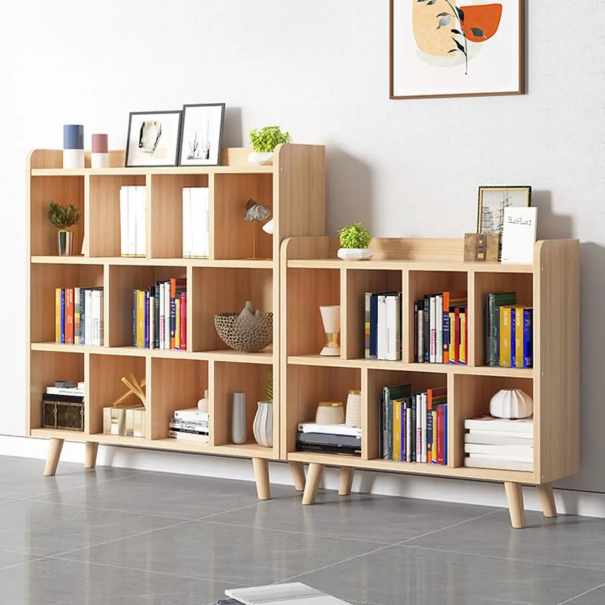 Casual Closed Wood Grain Horizontal Oak Wide Bookcase Image - 4