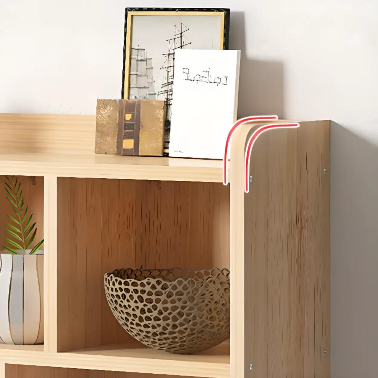 Casual Closed Wood Grain Horizontal Oak Wide Bookcase Image - 7