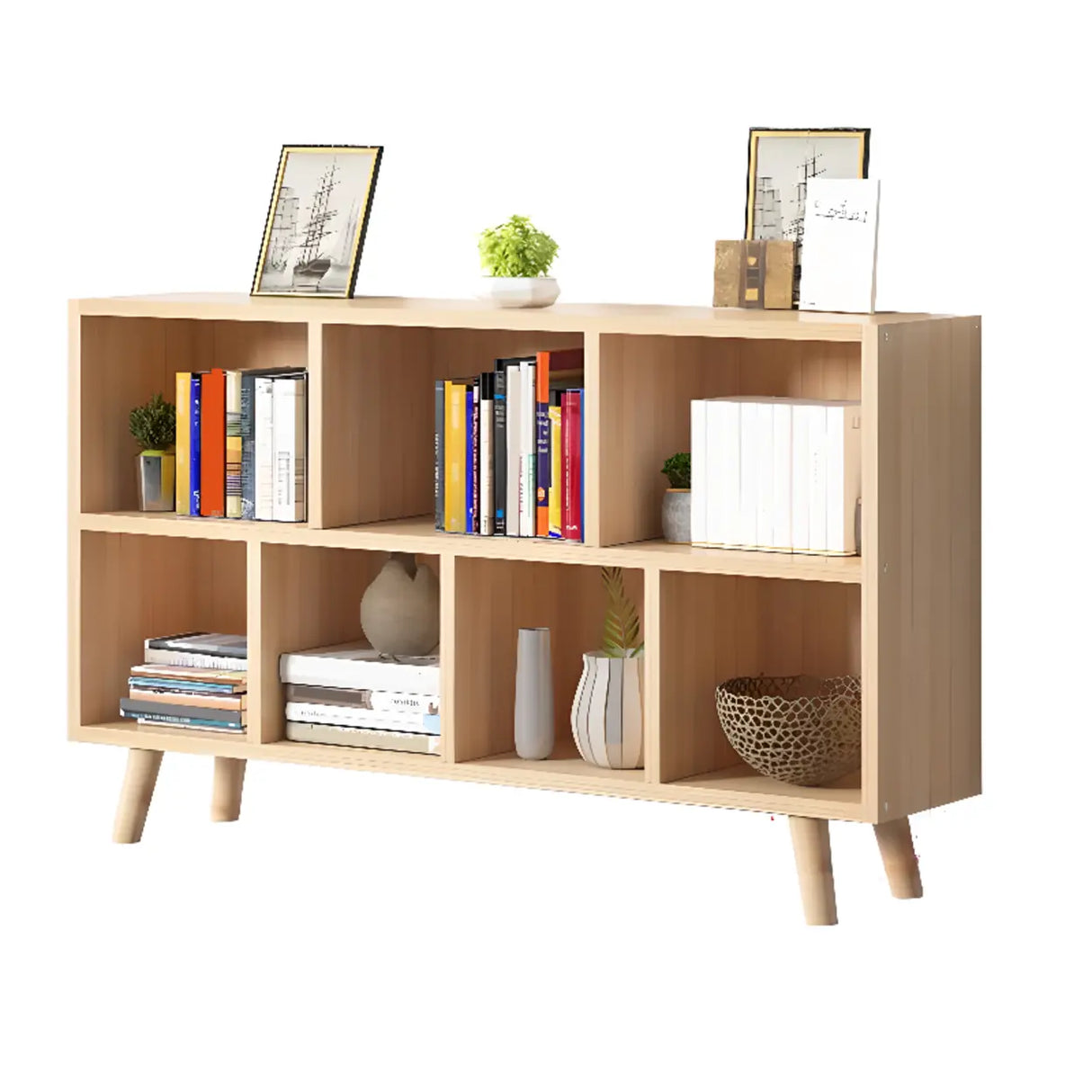 Casual Closed Wood Grain Horizontal Oak Wide Bookcase Image - 8