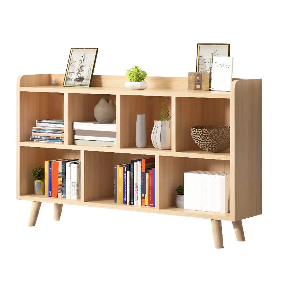 Casual Closed Wood Grain Horizontal Oak Wide Bookcase Image - 9