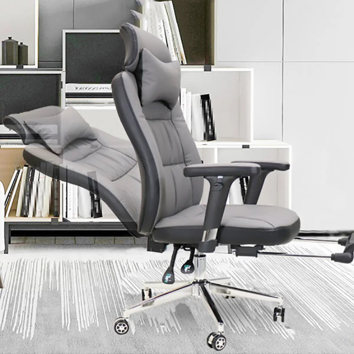 Casual Ergonomic Swivel PU Office Chair with Headrest Image - 2