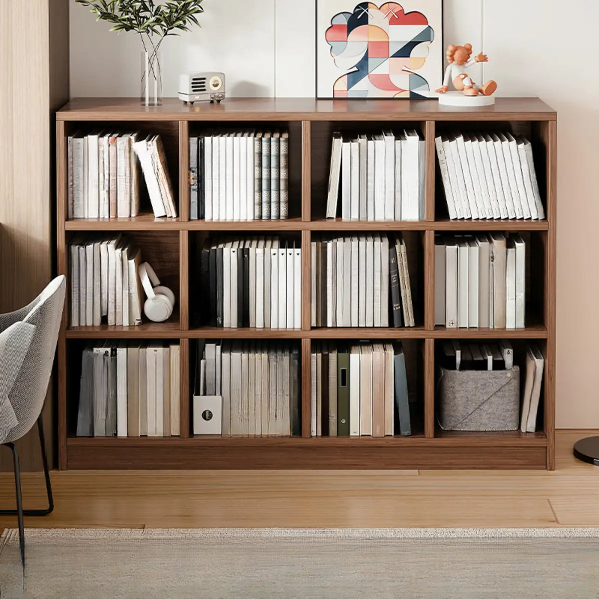 Casual Freestanding Adjustable Shelves Wood Bookcase Image - 12