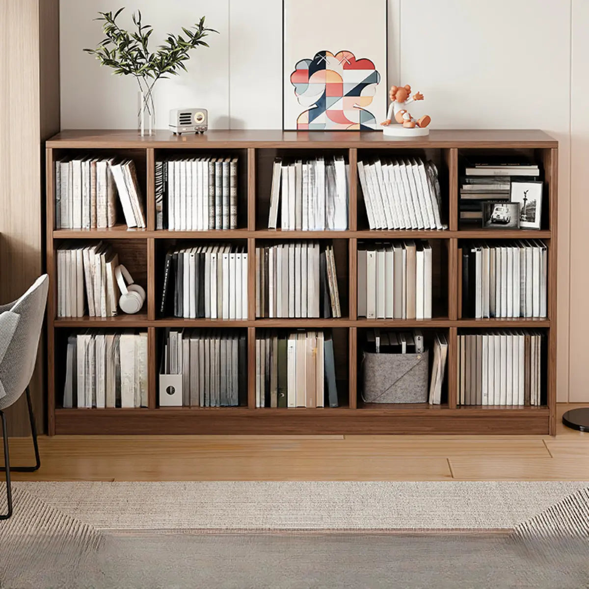 Casual Freestanding Adjustable Shelves Wood Bookcase Image - 14