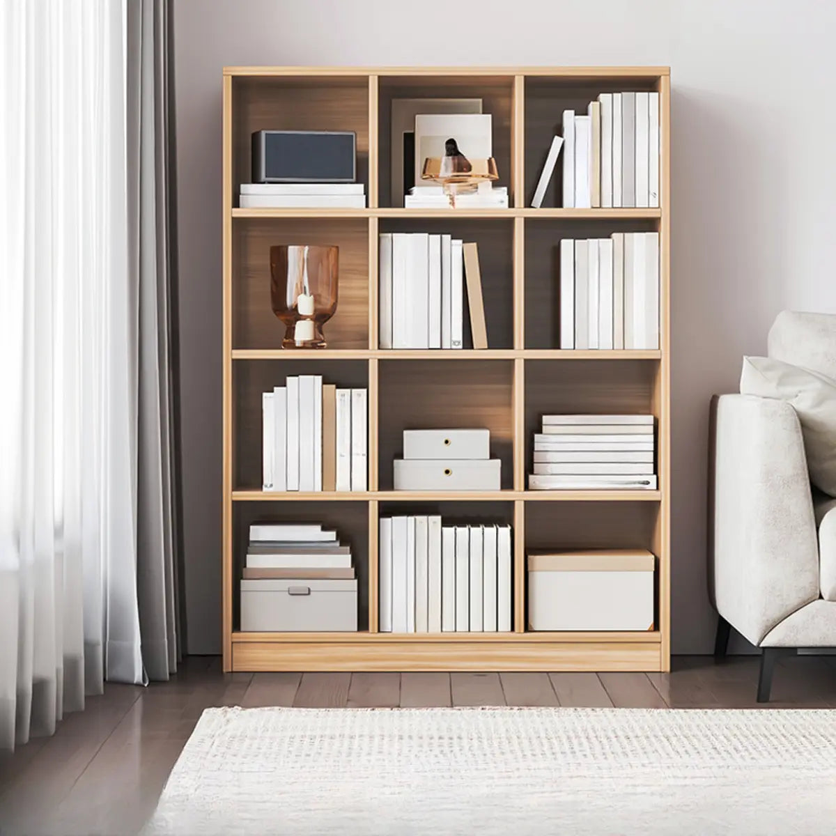 Casual Freestanding Adjustable Shelves Wood Bookcase Image - 16