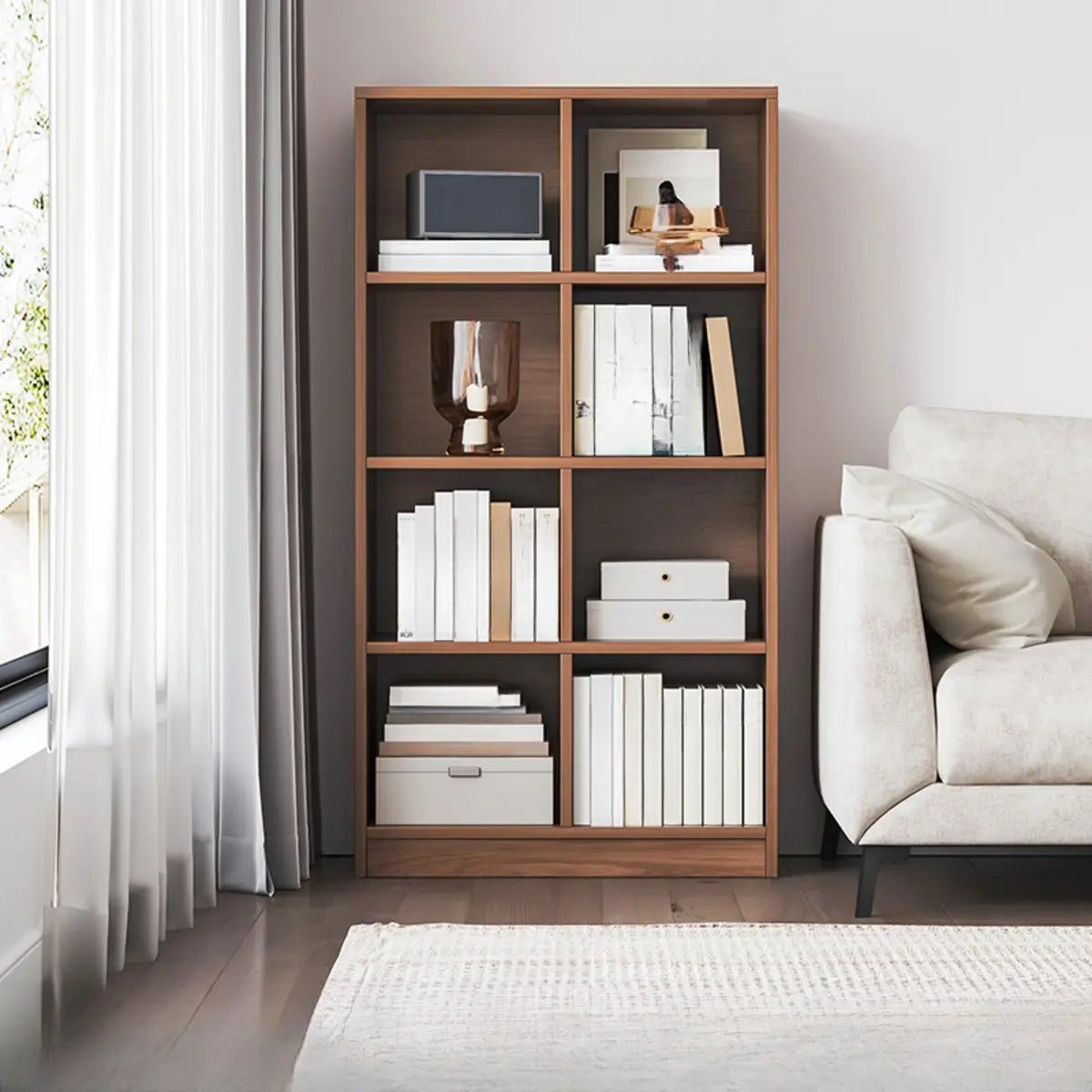 Casual Freestanding Adjustable Shelves Wood Bookcase Image - 17