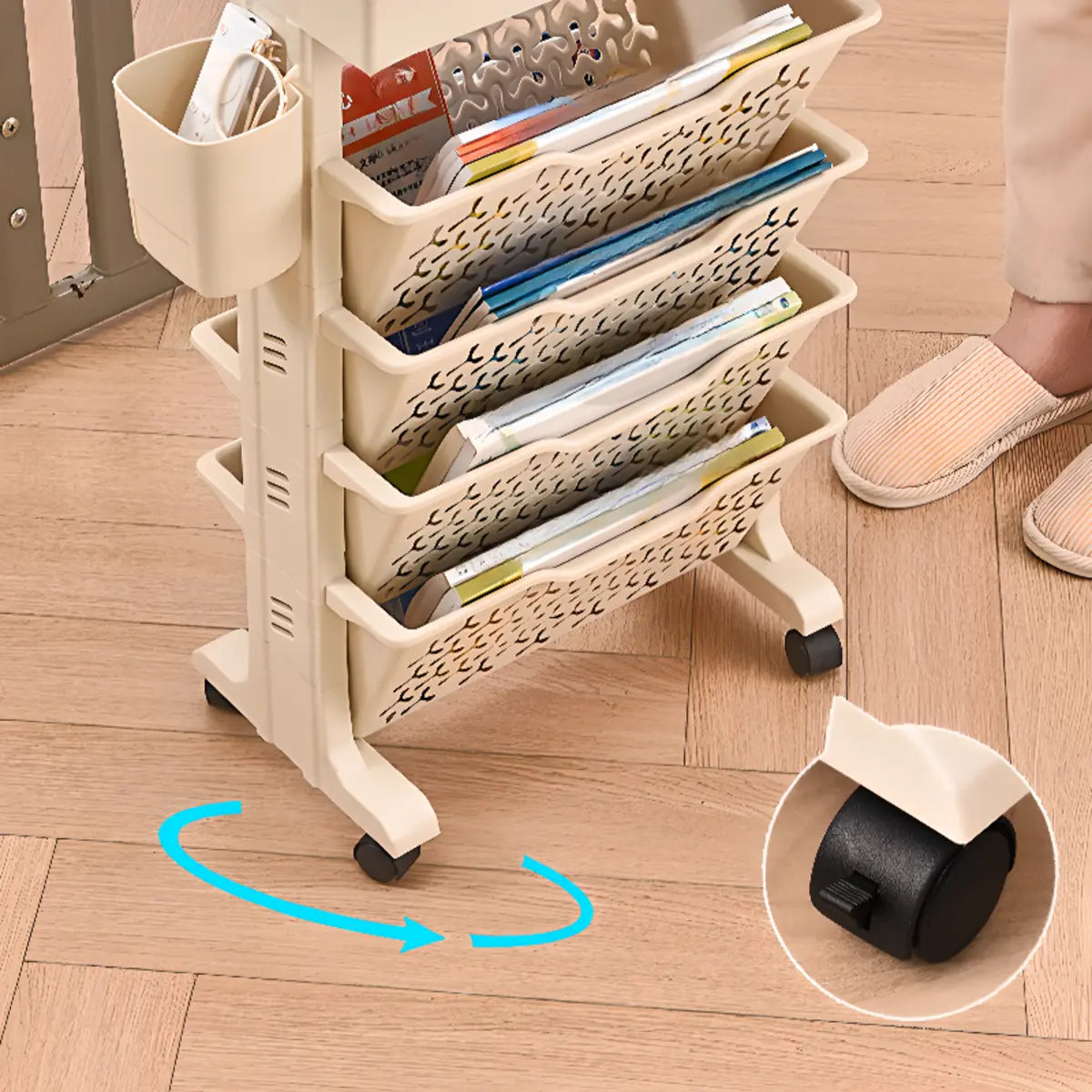Casual Ivory Open Polymer Sliding Storage Bookshelf Image - 10