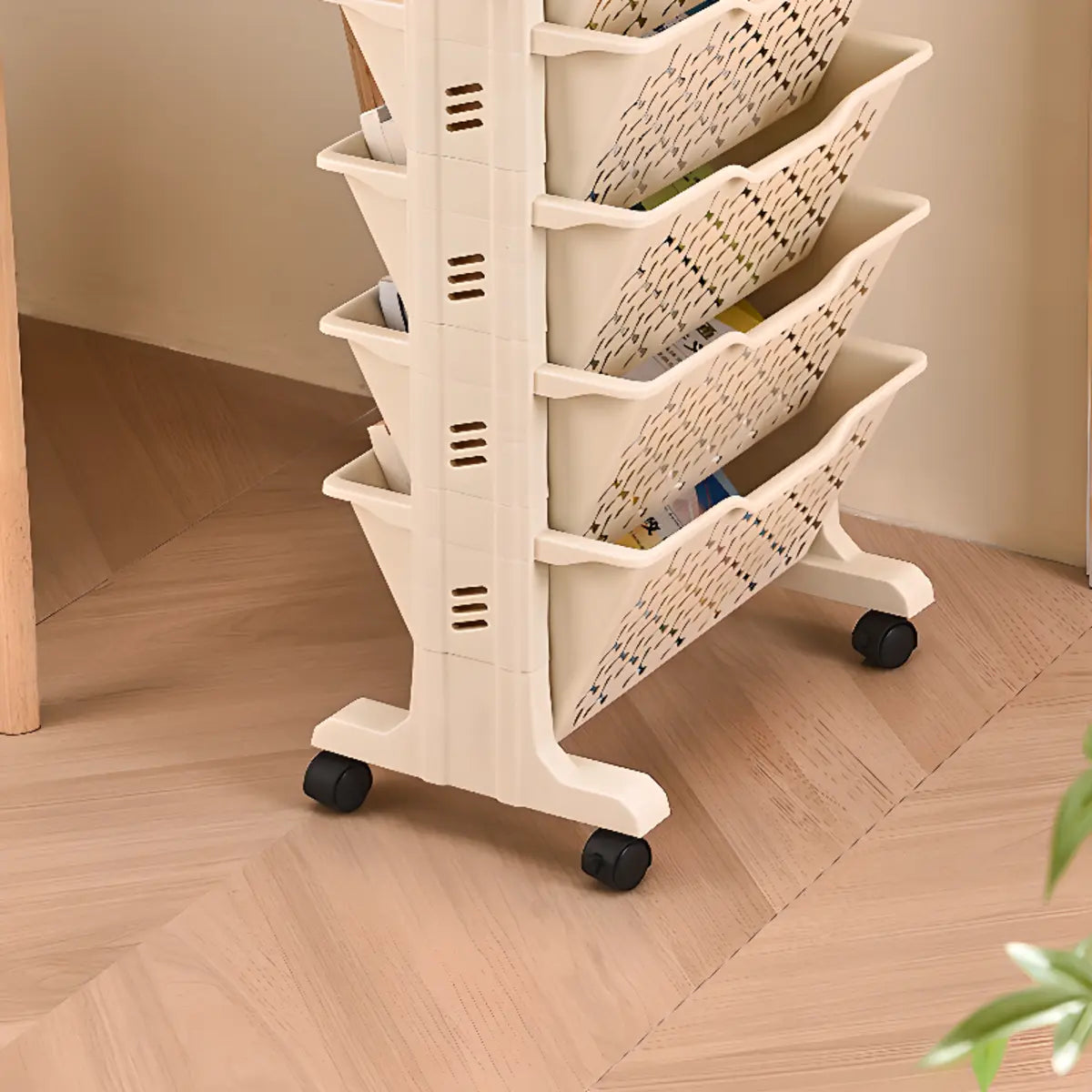 Casual Ivory Open Polymer Sliding Storage Bookshelf Image - 13