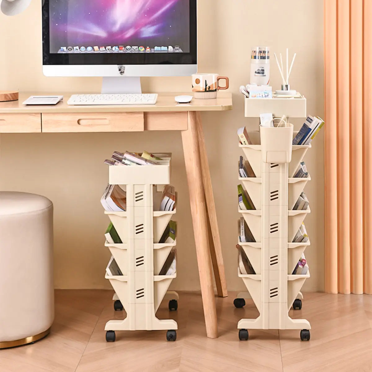 Casual Ivory Open Polymer Sliding Storage Bookshelf Image - 3
