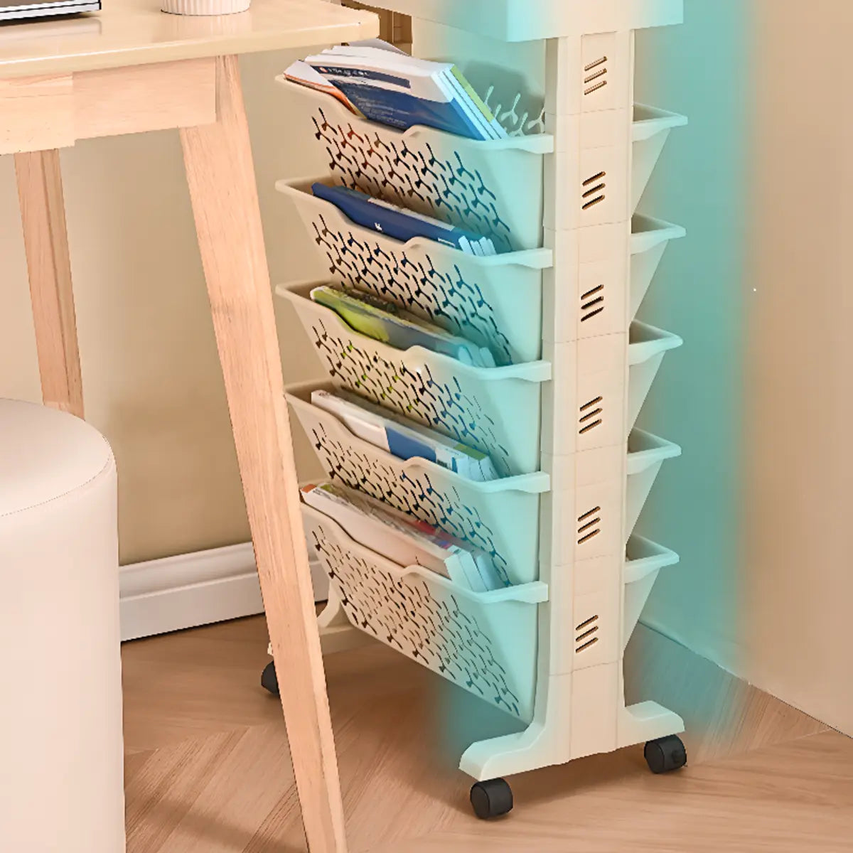 Casual Ivory Open Polymer Sliding Storage Bookshelf Image - 9