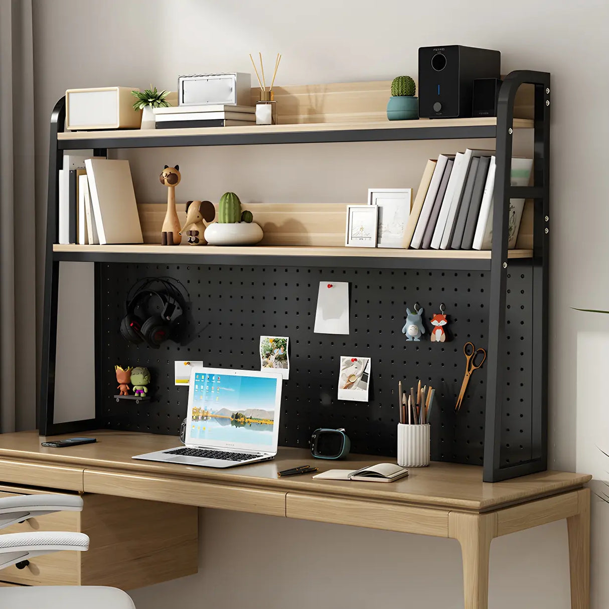 Casual Metal Ladder Wood 3-Tiers Desktop Bookcase Image - 3