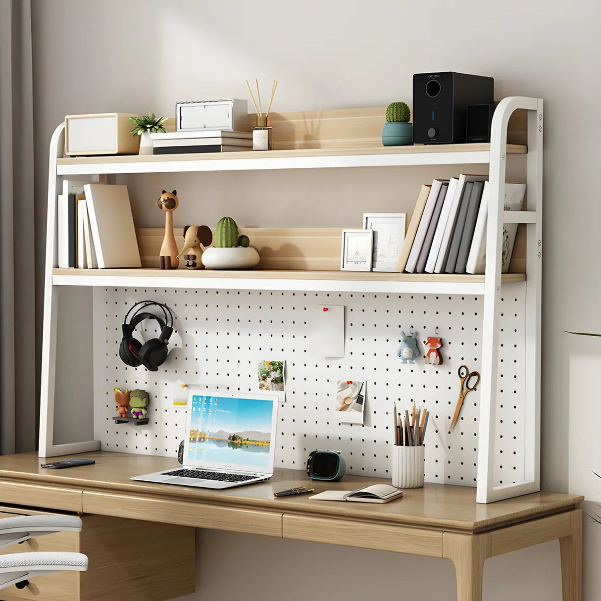Casual Metal Ladder Wood 3-Tiers Desktop Bookcase Image - 4
