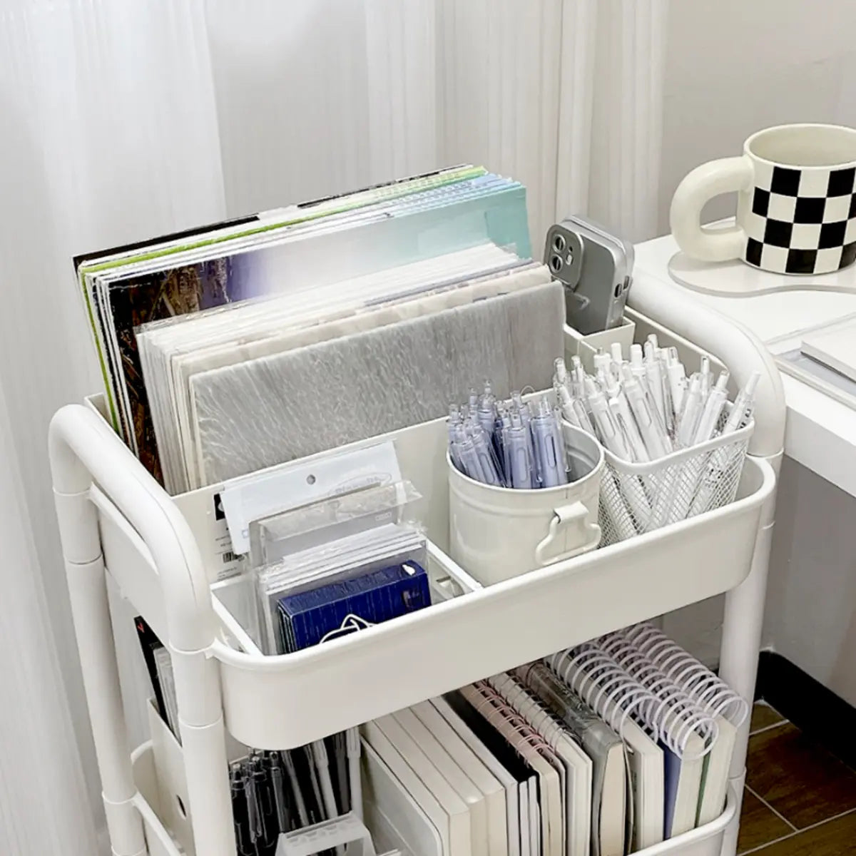 Casual Mobile Multifunctional Storage Cart Bookshelf Image - 10