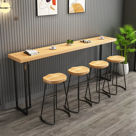 Casual Natural Wood Black Rectangular Timber Bar Table Image - 1