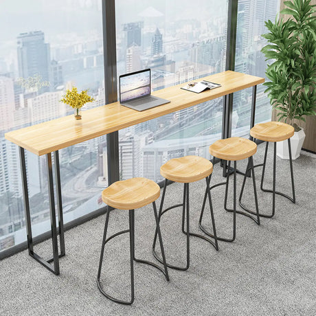 Casual Natural Wood Black Rectangular Timber Bar Table Image - 2