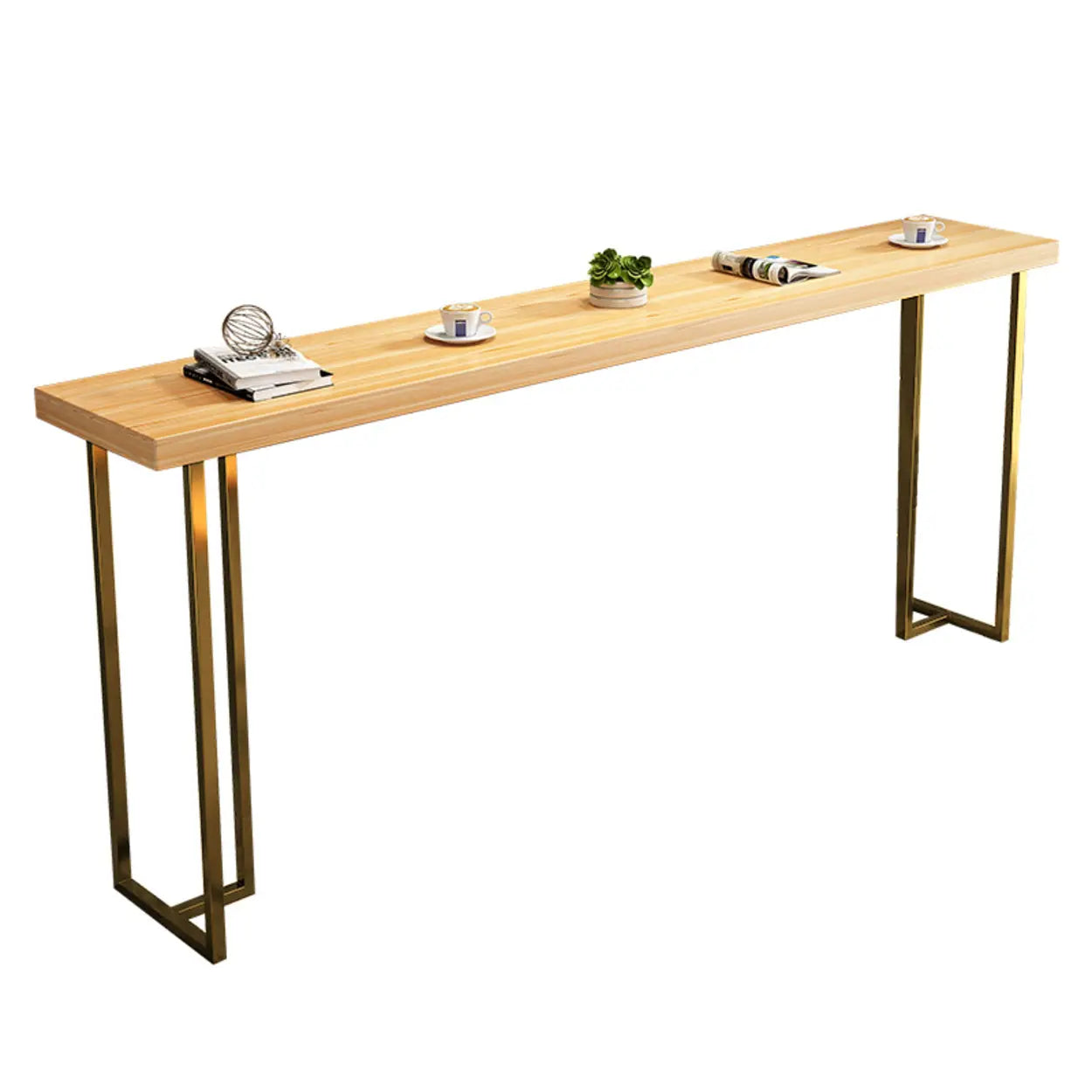 Casual Natural Wood Black Rectangular Timber Bar Table Image - 5