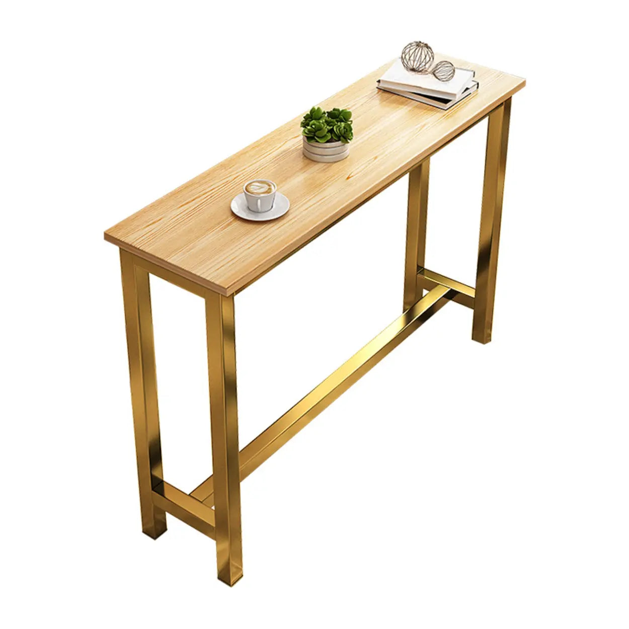 Casual Natural Wood Black Rectangular Timber Bar Table Image - 6