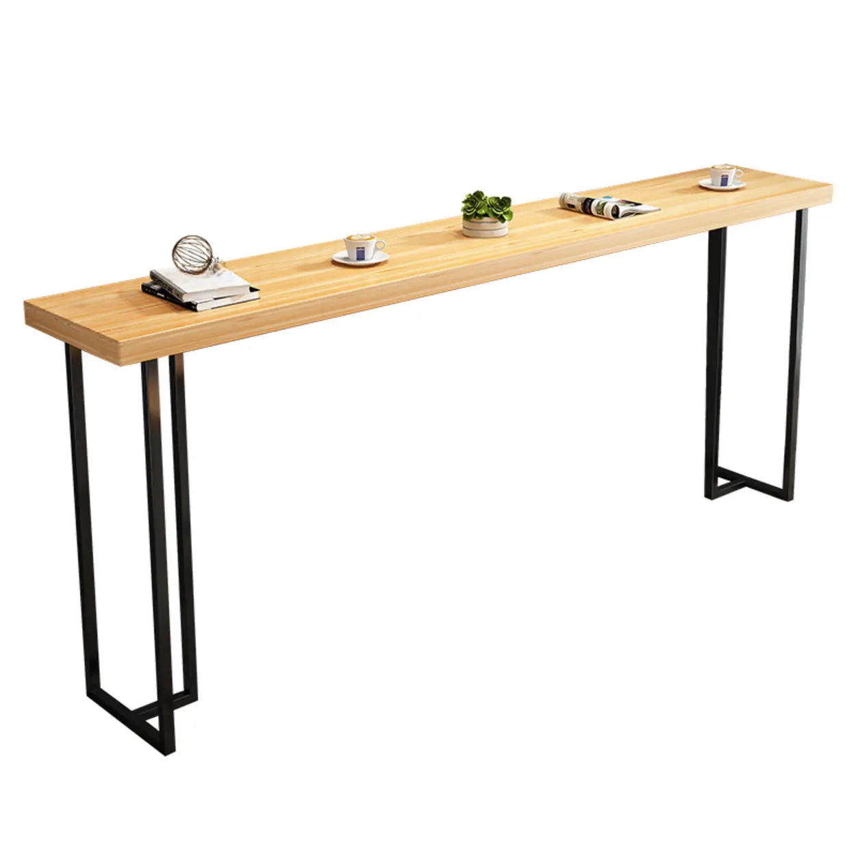 Casual Natural Wood Black Rectangular Timber Bar Table Image - 7