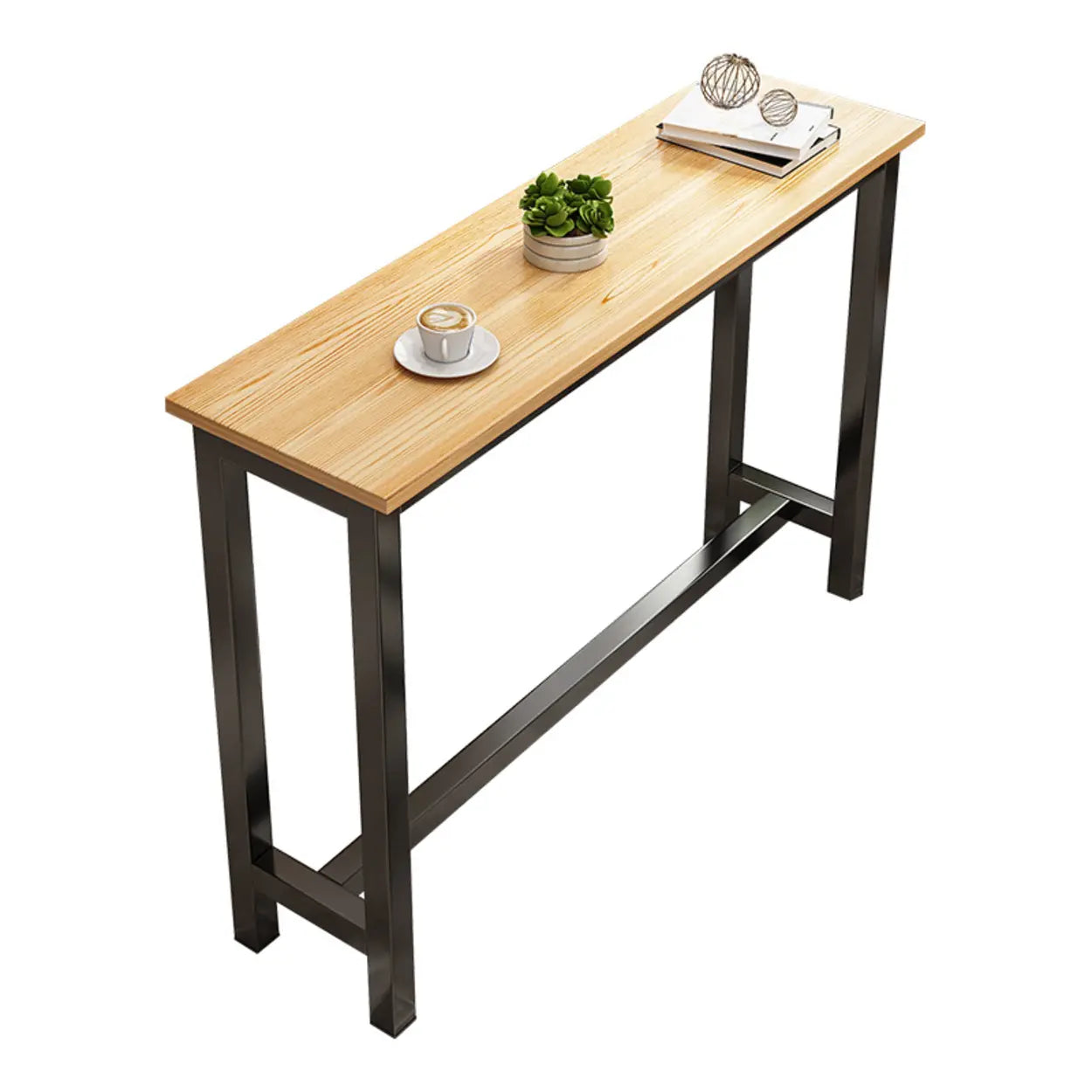 Casual Natural Wood Black Rectangular Timber Bar Table Image - 8