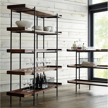 Casual Open Back Metal Frame Pine Etagere Bookshelf Image - 1