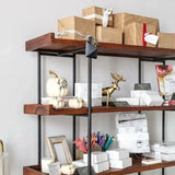 Casual Open Back Metal Frame Pine Etagere Bookshelf Image - 10