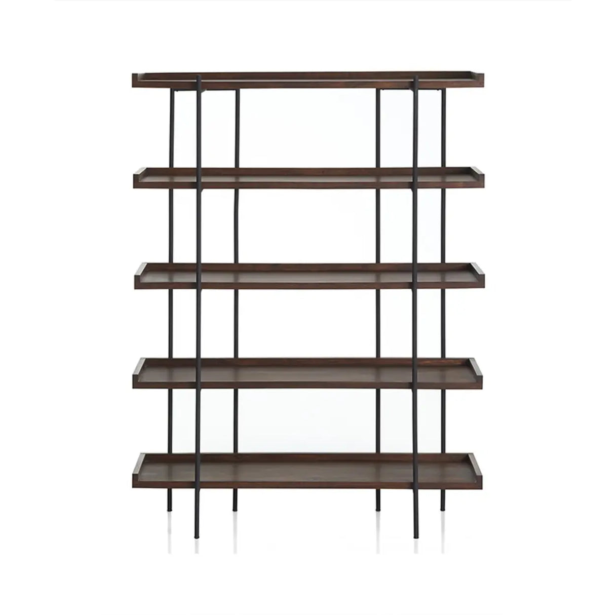 Casual Open Back Metal Frame Pine Etagere Bookshelf Image - 3