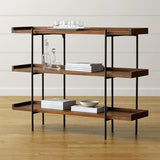 Casual Open Back Metal Frame Pine Etagere Bookshelf Image - 5