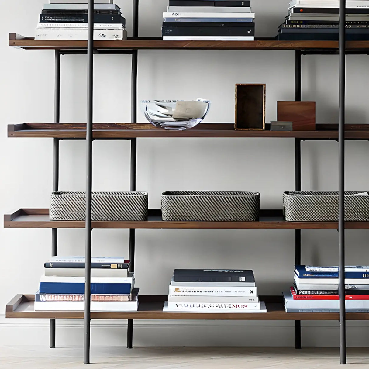 Casual Open Back Metal Frame Pine Etagere Bookshelf Image - 8