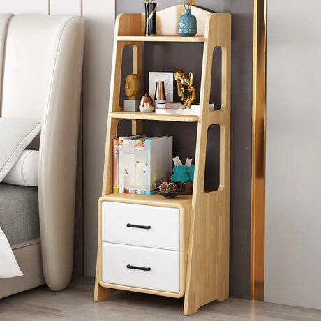Casual Open Back Natural Wood Ladder Storage Bookcase Image - 2
