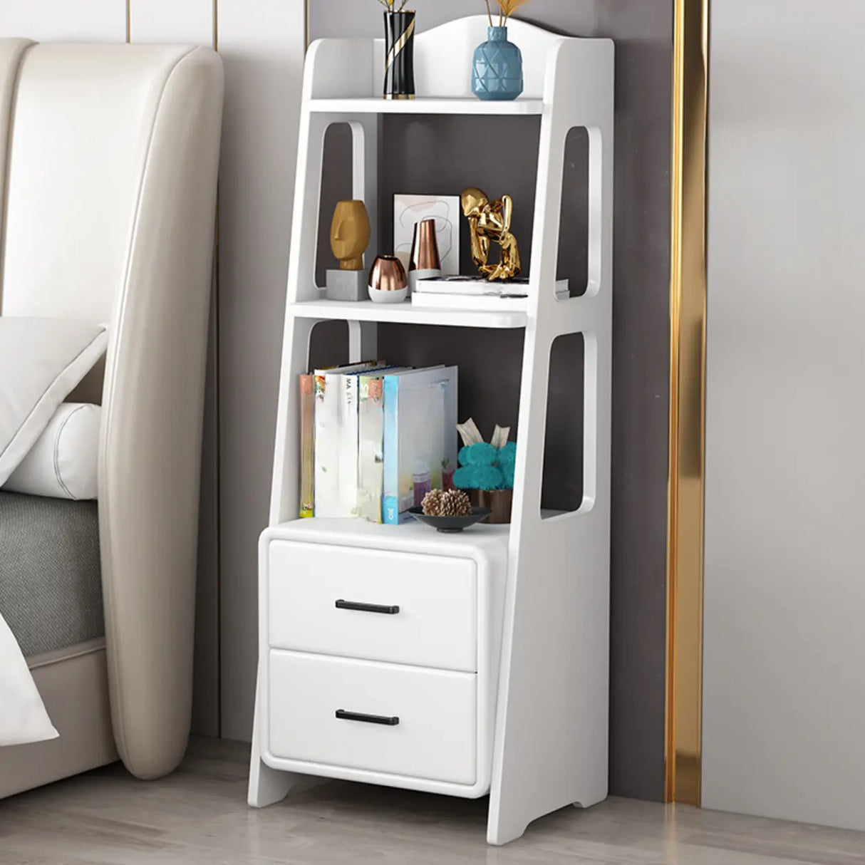 Casual Open Back Natural Wood Ladder Storage Bookcase Image - 5