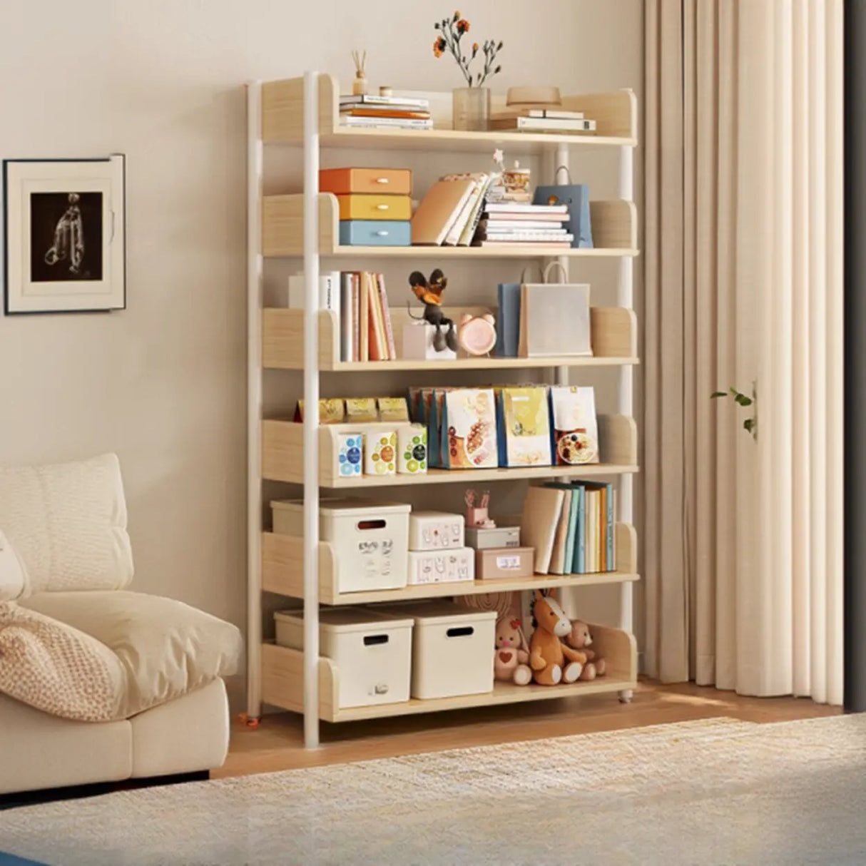 Casual Open Back Rectangular White Display Bookshelf Image - 12