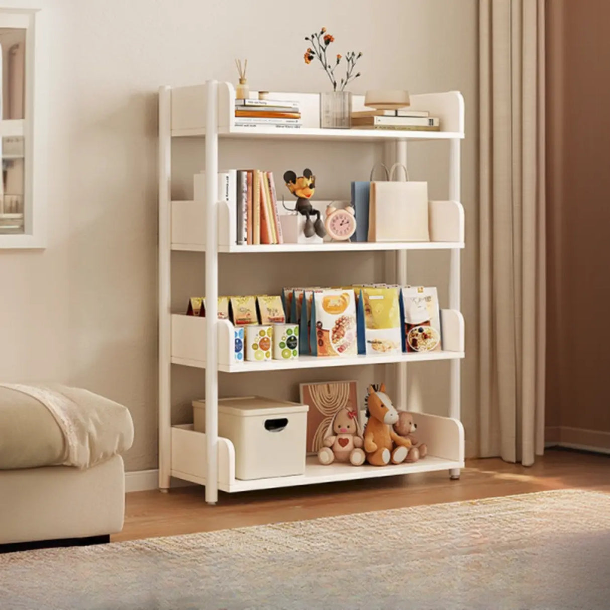Casual Open Back Rectangular White Display Bookshelf Image - 13