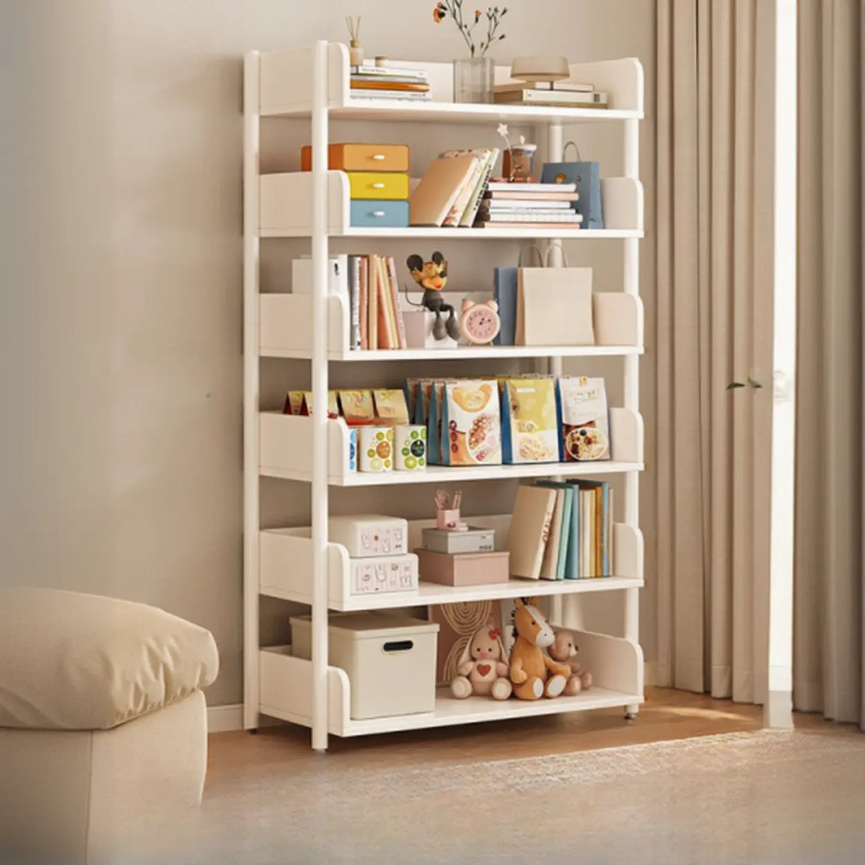 Casual Open Back Rectangular White Display Bookshelf Image - 15