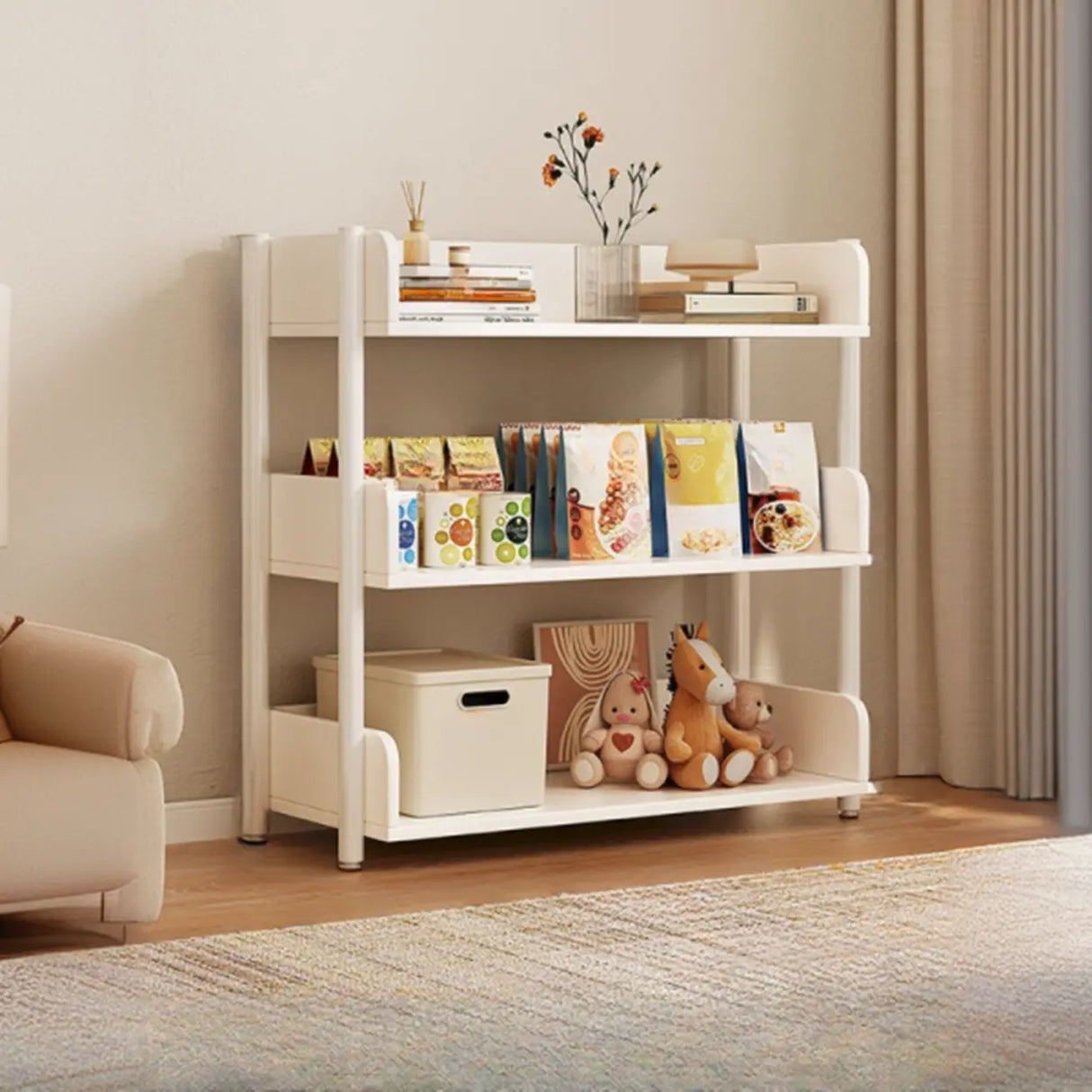 Casual Open Back Rectangular White Display Bookshelf Image - 18