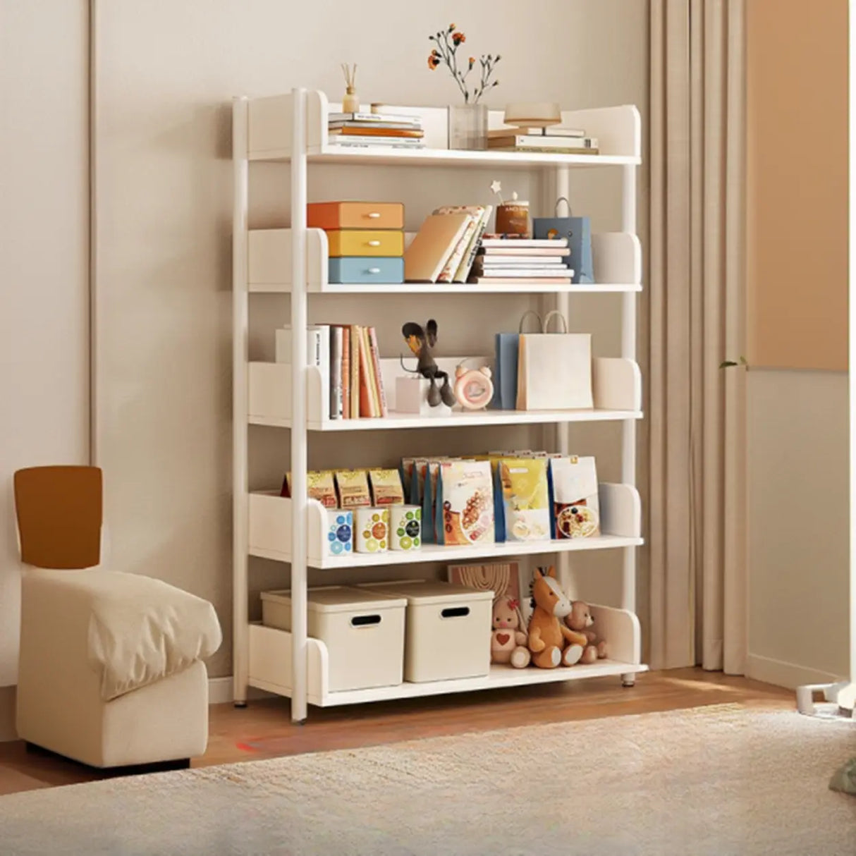 Casual Open Back Rectangular White Display Bookshelf Image - 19