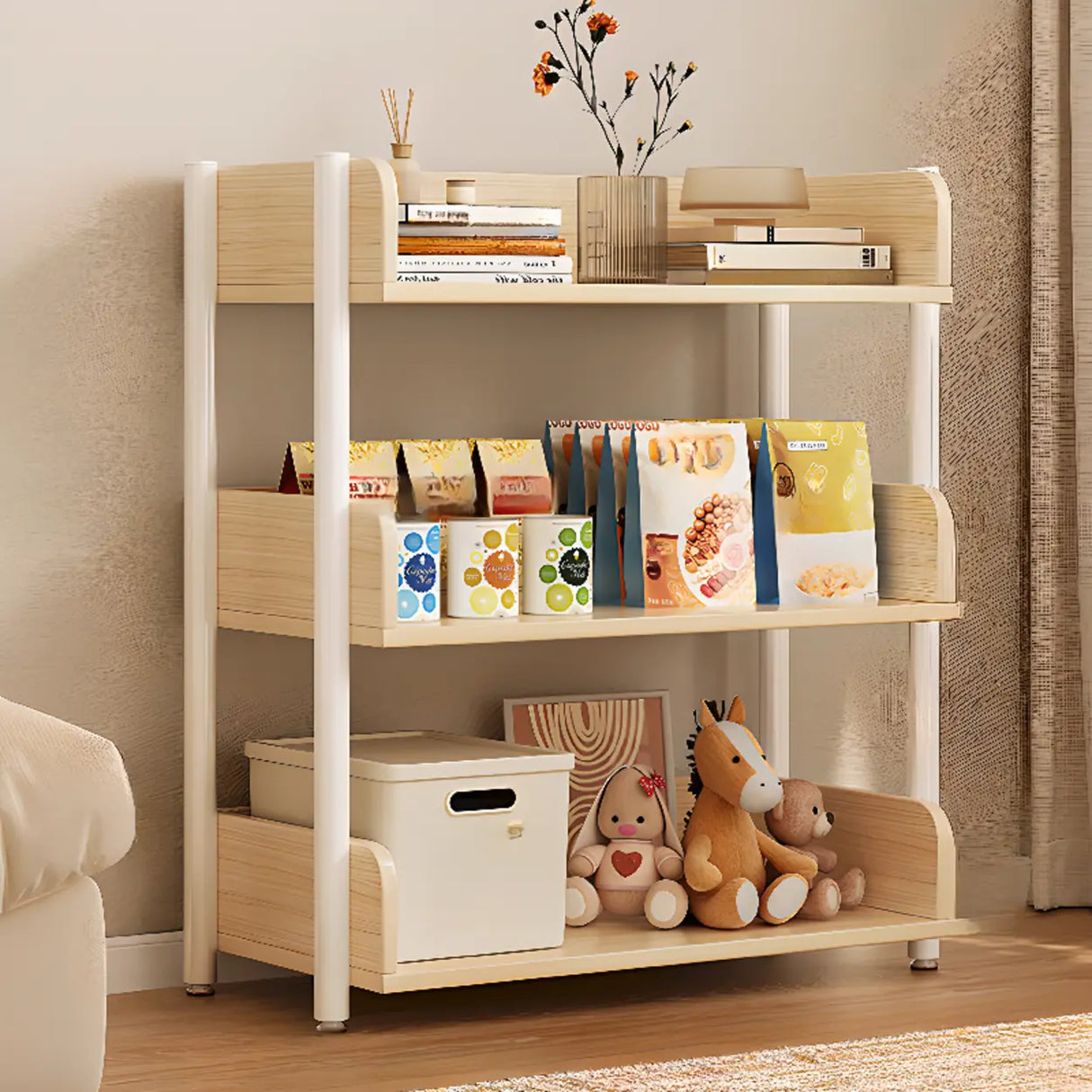 Casual Open Back Rectangular White Display Bookshelf Image - 1
