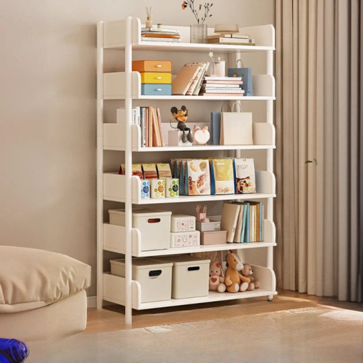Casual Open Back Rectangular White Display Bookshelf Image - 25