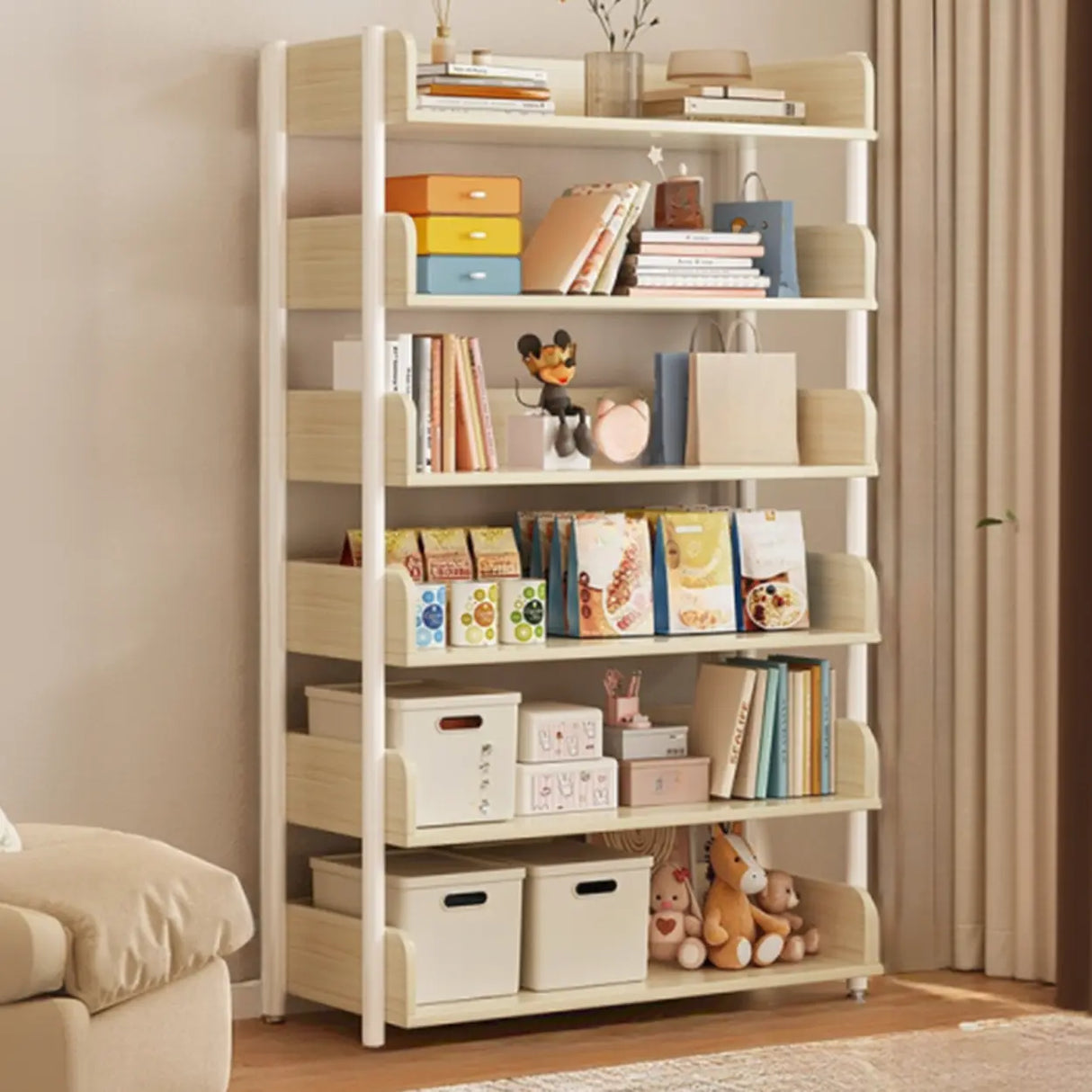 Casual Open Back Rectangular White Display Bookshelf Image - 26