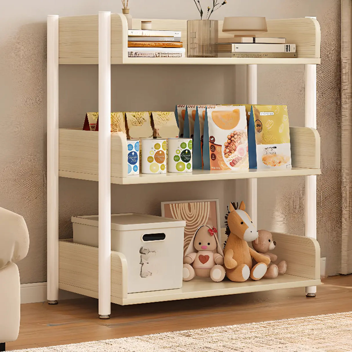 Casual Open Back Rectangular White Display Bookshelf Image - 32