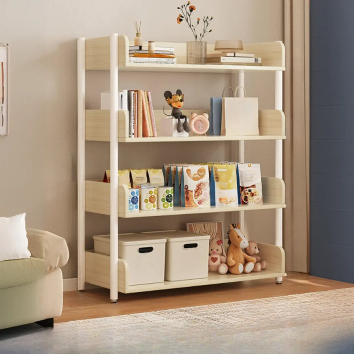 Casual Open Back Rectangular White Display Bookshelf Image - 35