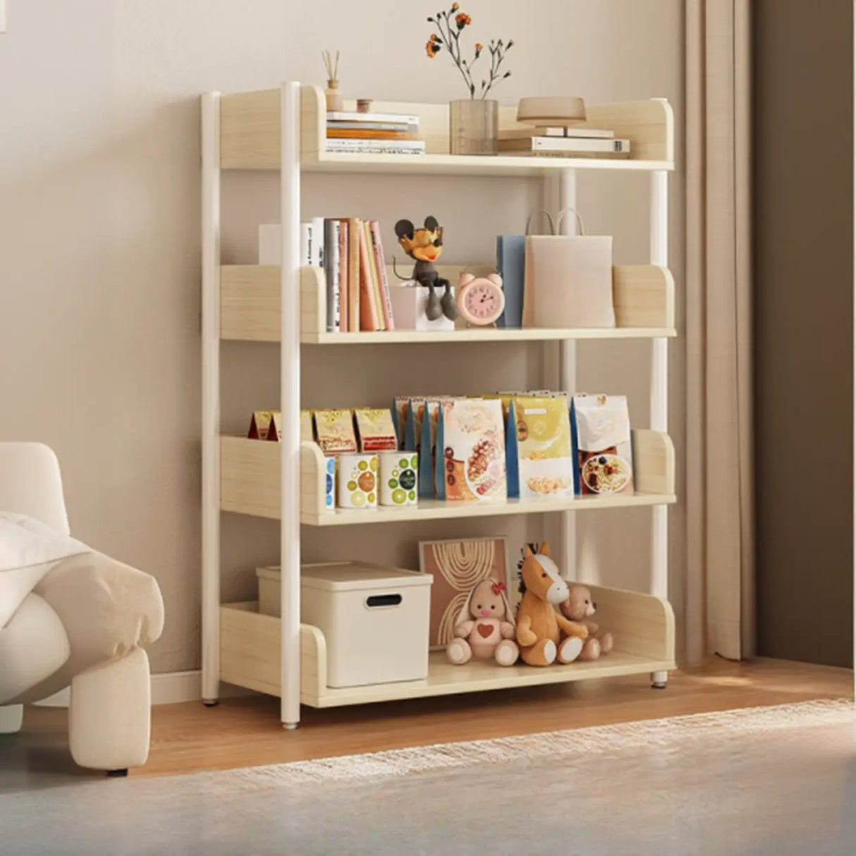 Casual Open Back Rectangular White Display Bookshelf Image - 37