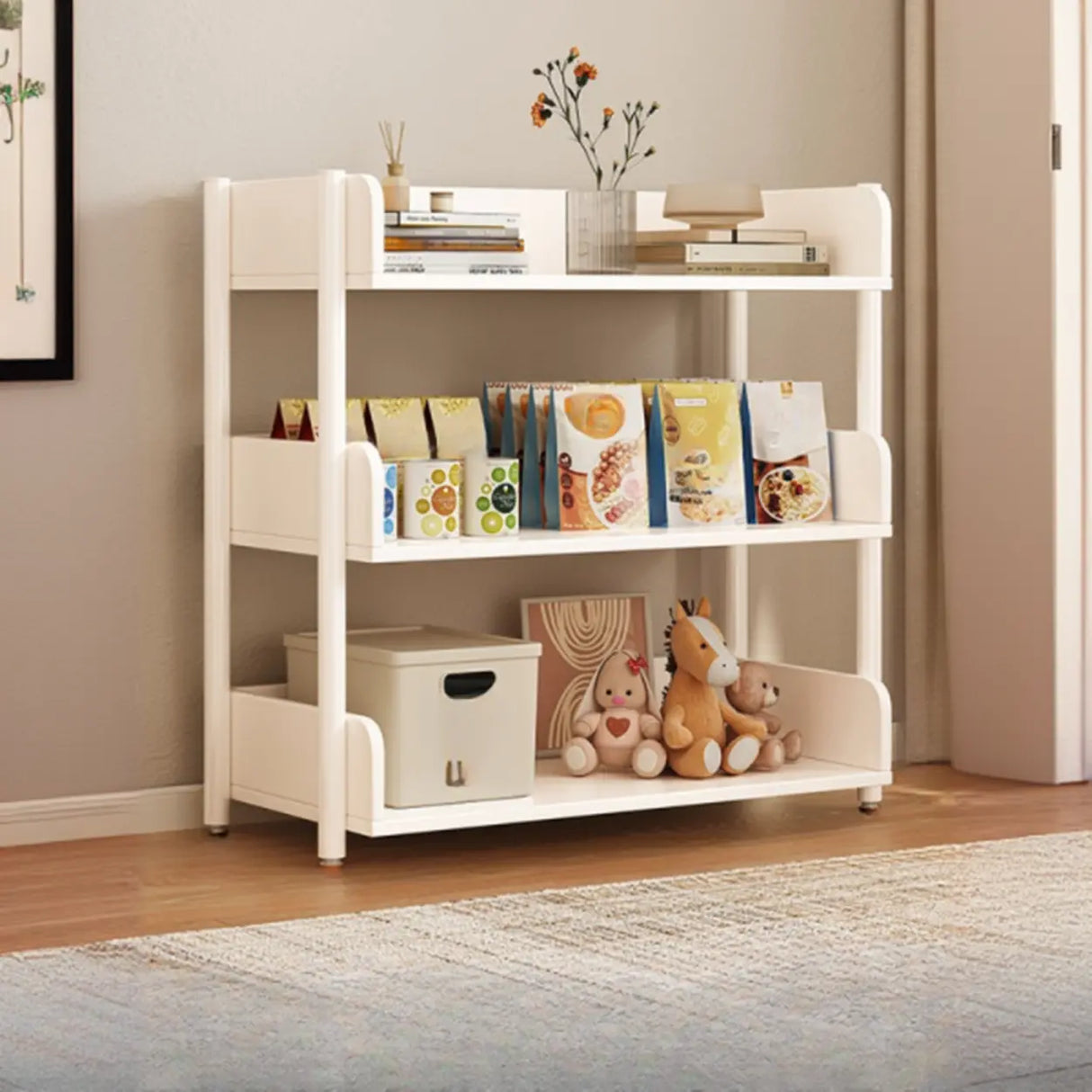 Casual Open Back Rectangular White Display Bookshelf Image - 38