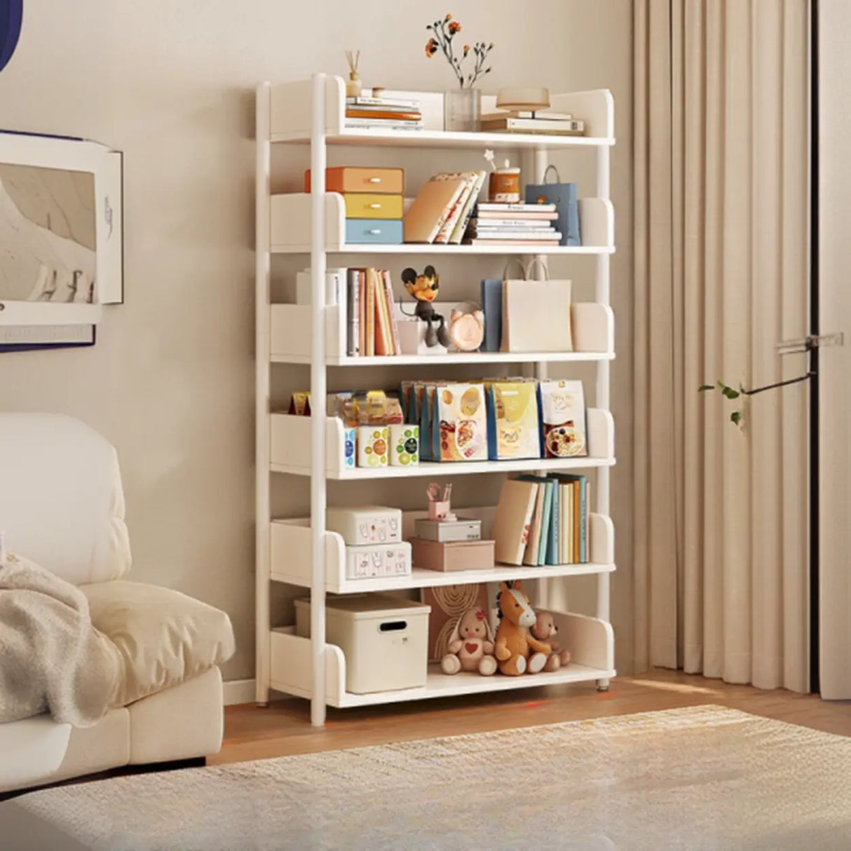Casual Open Back Rectangular White Display Bookshelf Image - 41